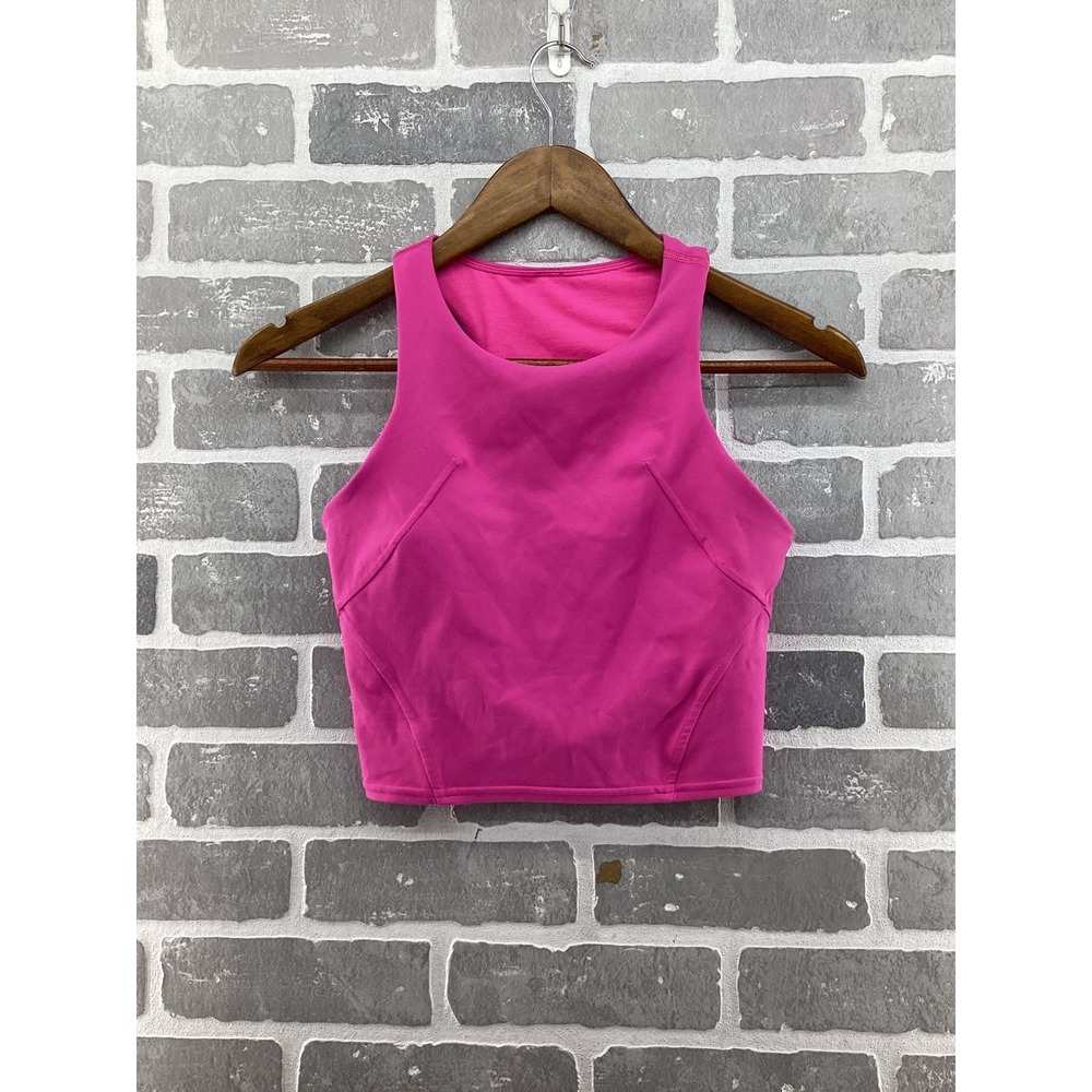 Lululemon Invigorate Training Tank Top‎ Pink High Neck Shelf Bra Crop Size 4